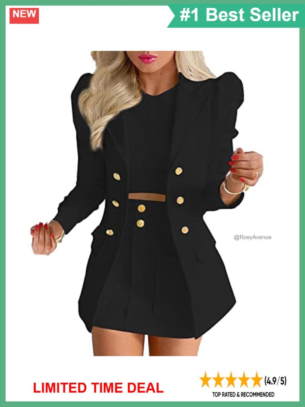 Women's High Waist Blazer & Skirt 2 Piece Set Office Business Suit Outfit